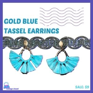 Gold & Blue Tassel Earrings
